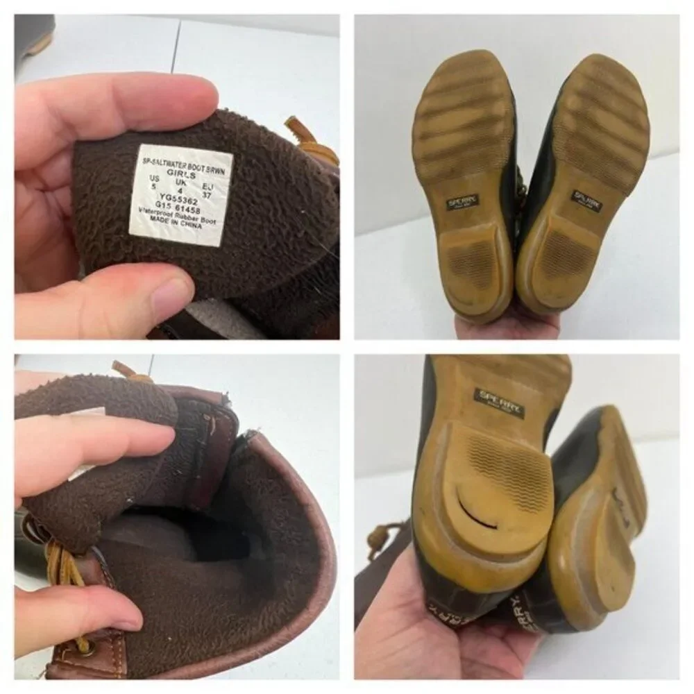 Sperry Saltwater Boot Brown girls‎ 5 Duck Boots Leather Youth Rain Kids